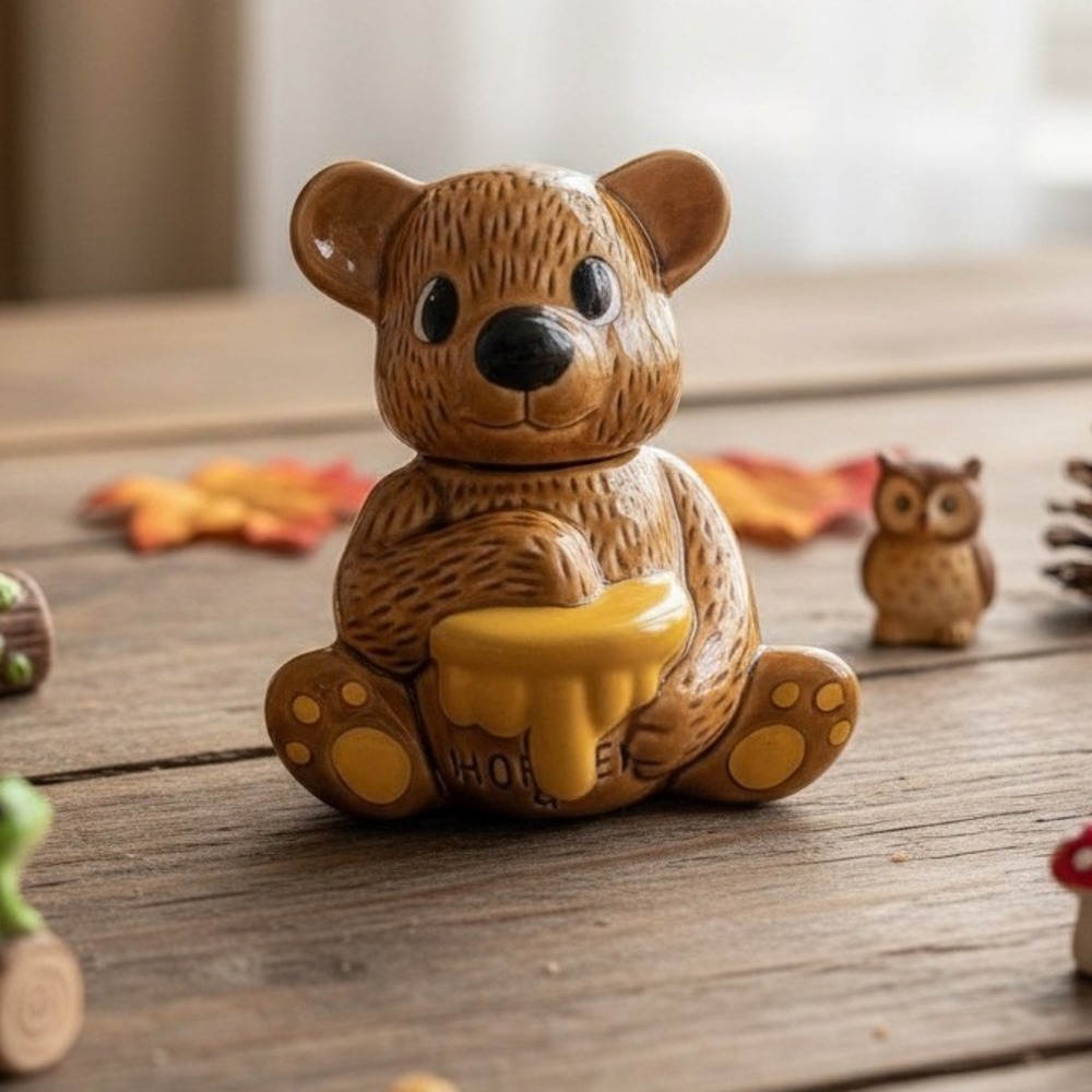 Brown Bear Ceramic Honey Jar Pot, Figural Kitchen Accent, No Spoon Made in China